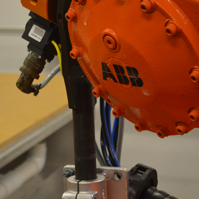 Orange ABB robot closeup