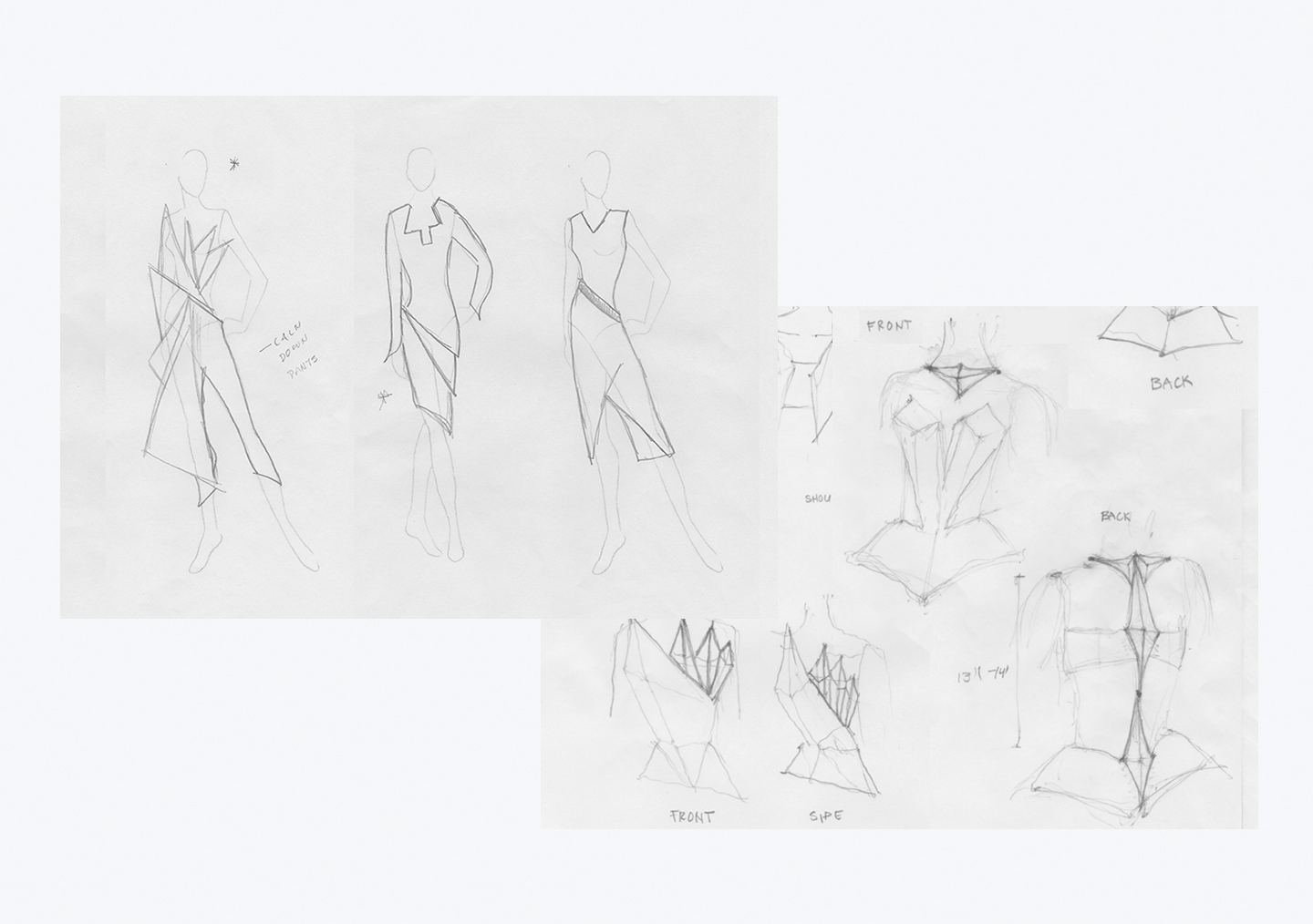 Outfit and 3D print component sketches