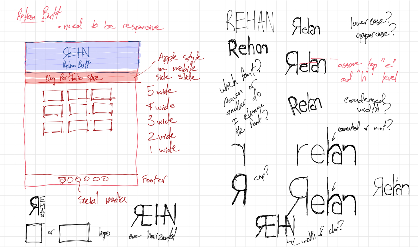 Sketches of Page Layout and Logo Iterations
