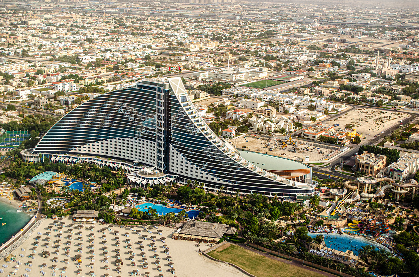 Jumeirah Beach Resort and surrounding area from above