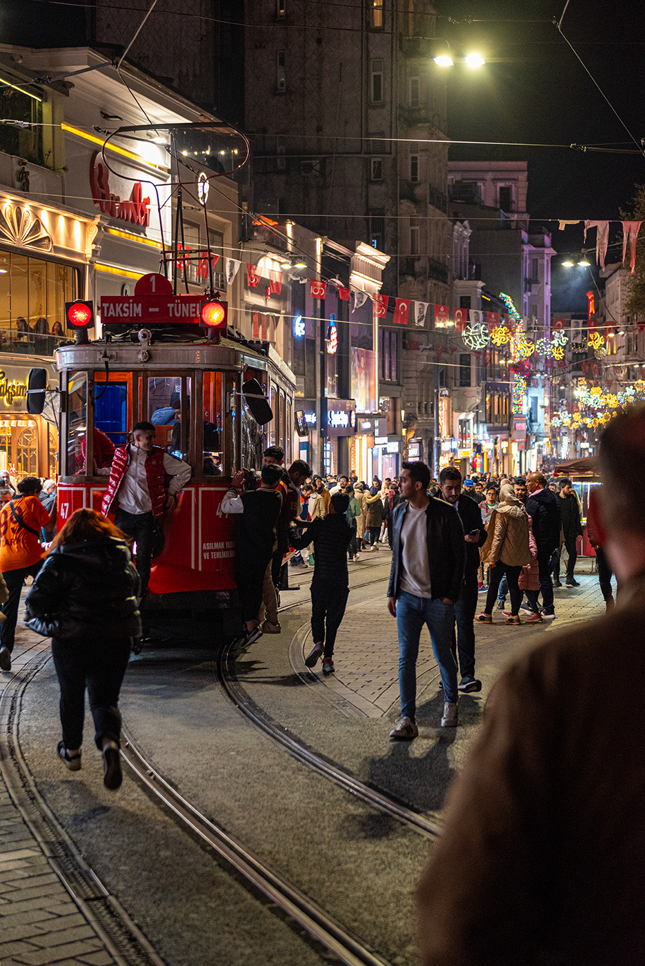 The Taksim tram at night