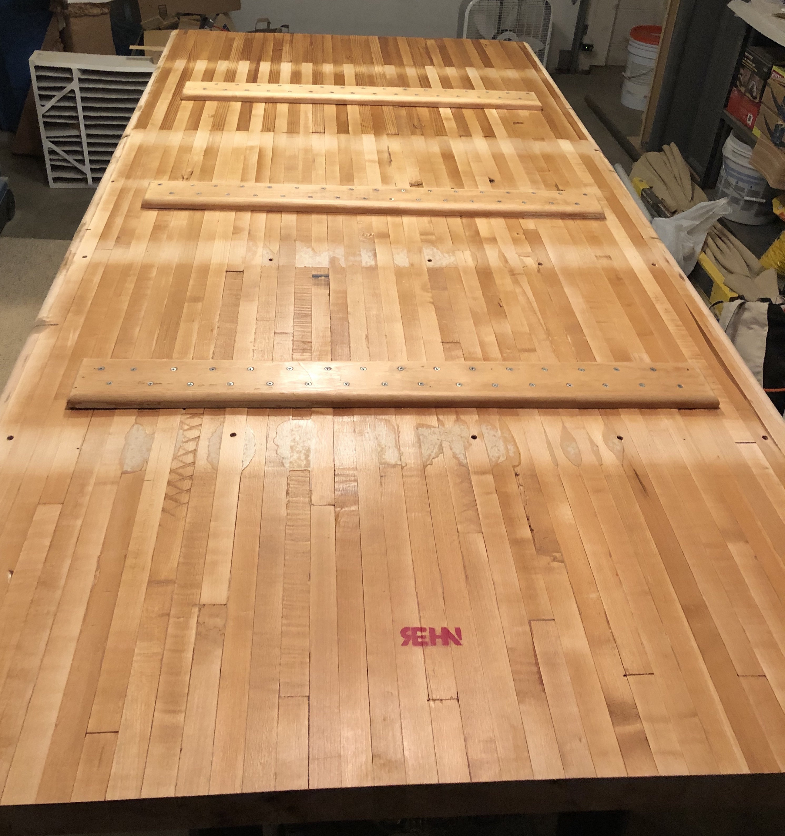 Underside of the table in a nearly completed state
