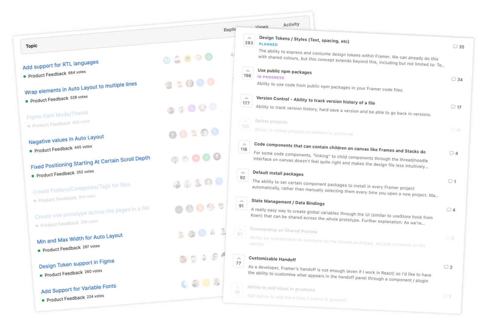 Feature Request Lists from Figma and Framer