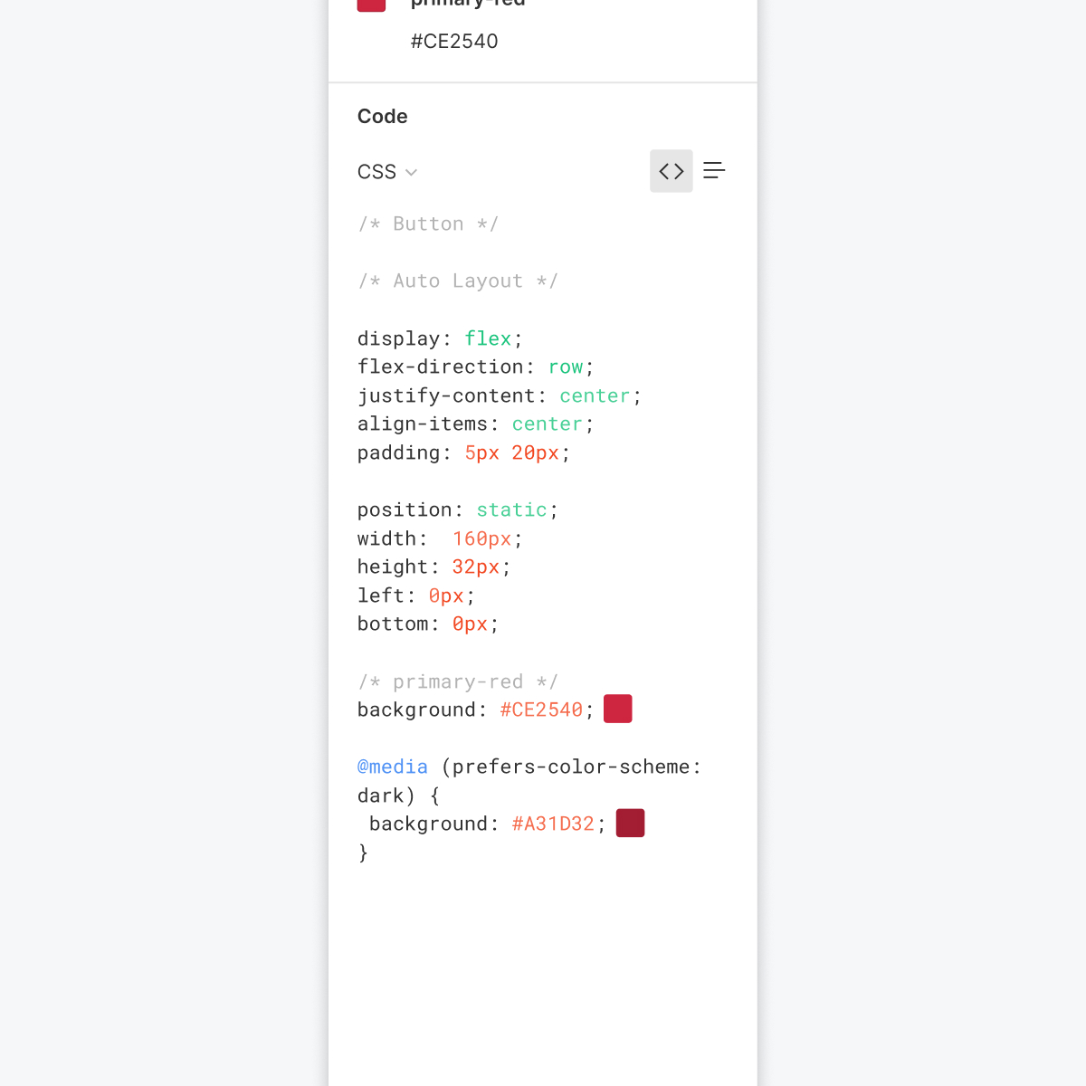 Figma's inspect panel code with Enviroment Conditions update