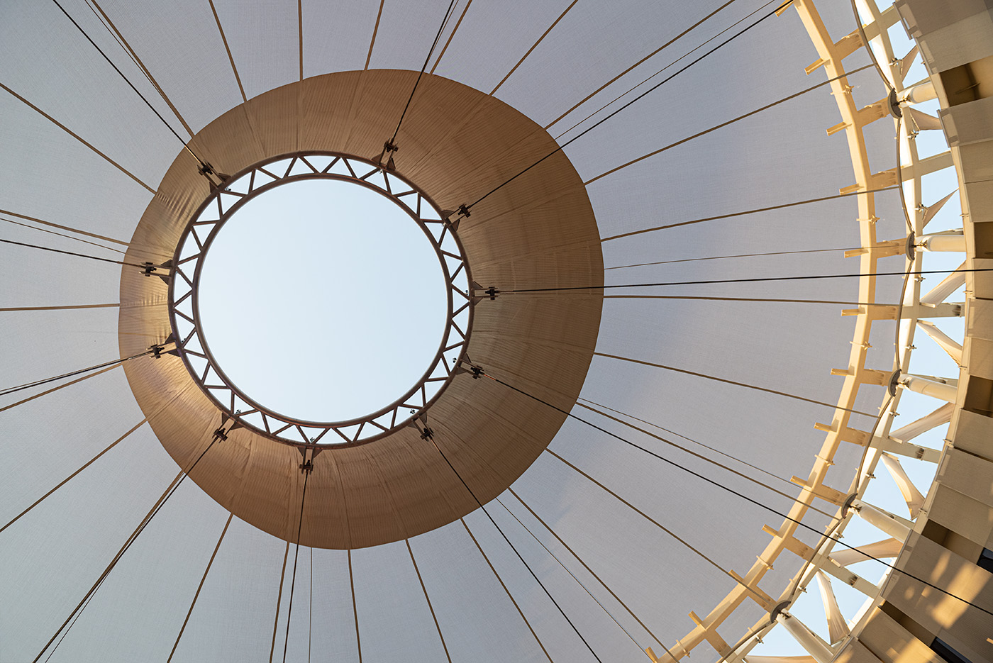 Gold and white tent from the inside