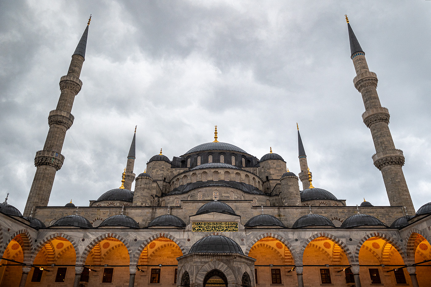 Blue Mosque from the exterior against a cloudy afternoon