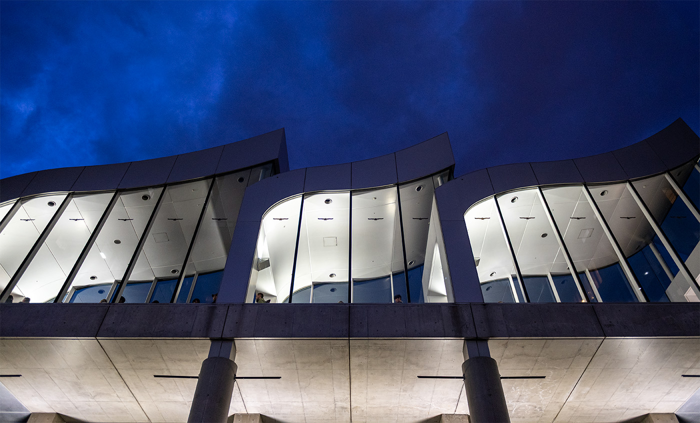 Building with a wave pattern facade