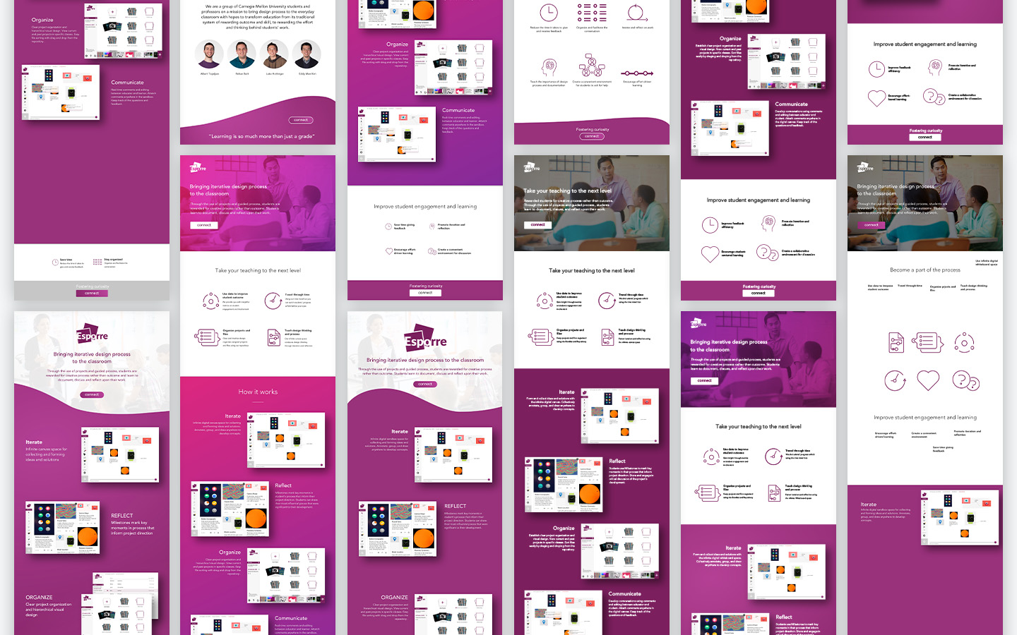 Iterations of the home page design