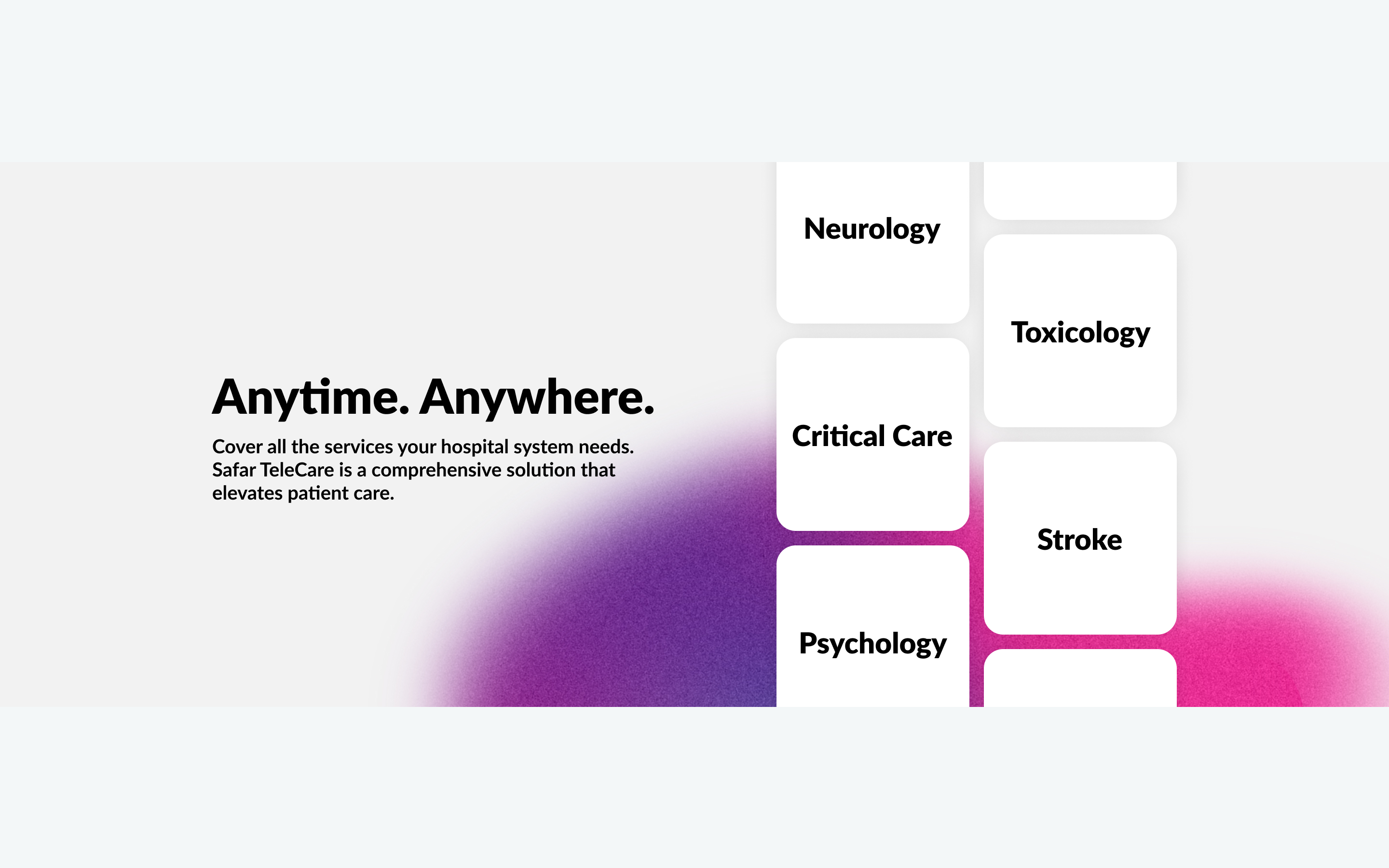 Close up image showcasing the many services Safar TeleCare can support