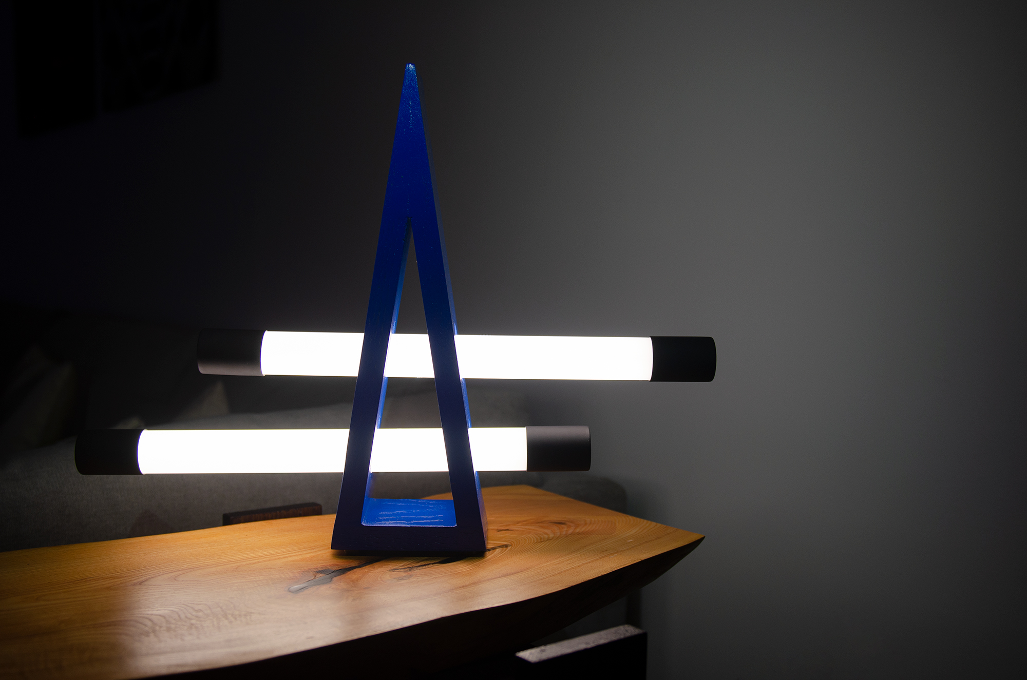 Blue triangular table top light